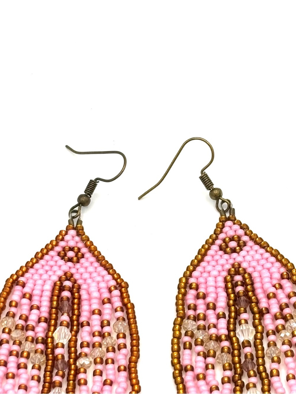 Hand Crafted Pink Beaded Fringe Earrings - Women Jewelry - Picture 6 of 10